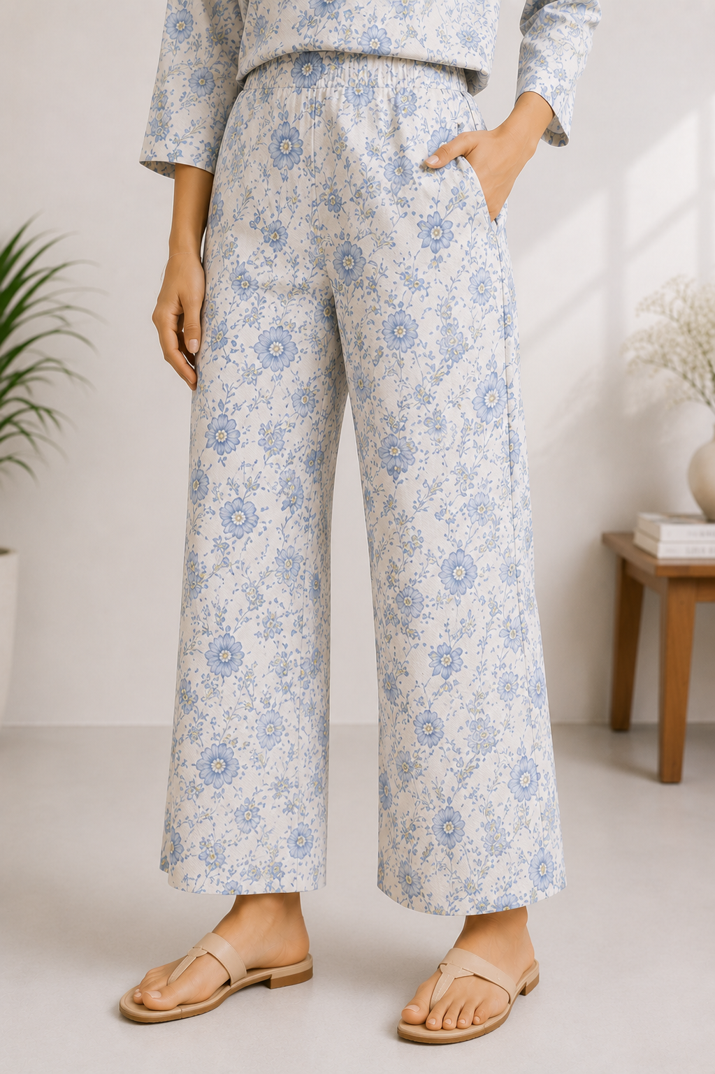Women's White Floral Printed Cotton Co-ord Lounge Set