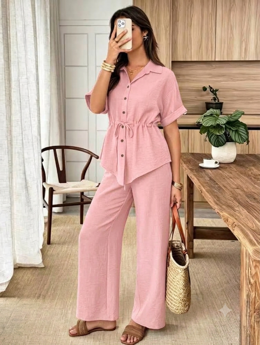 Women's Light Pink Cotton Co-Ord Set