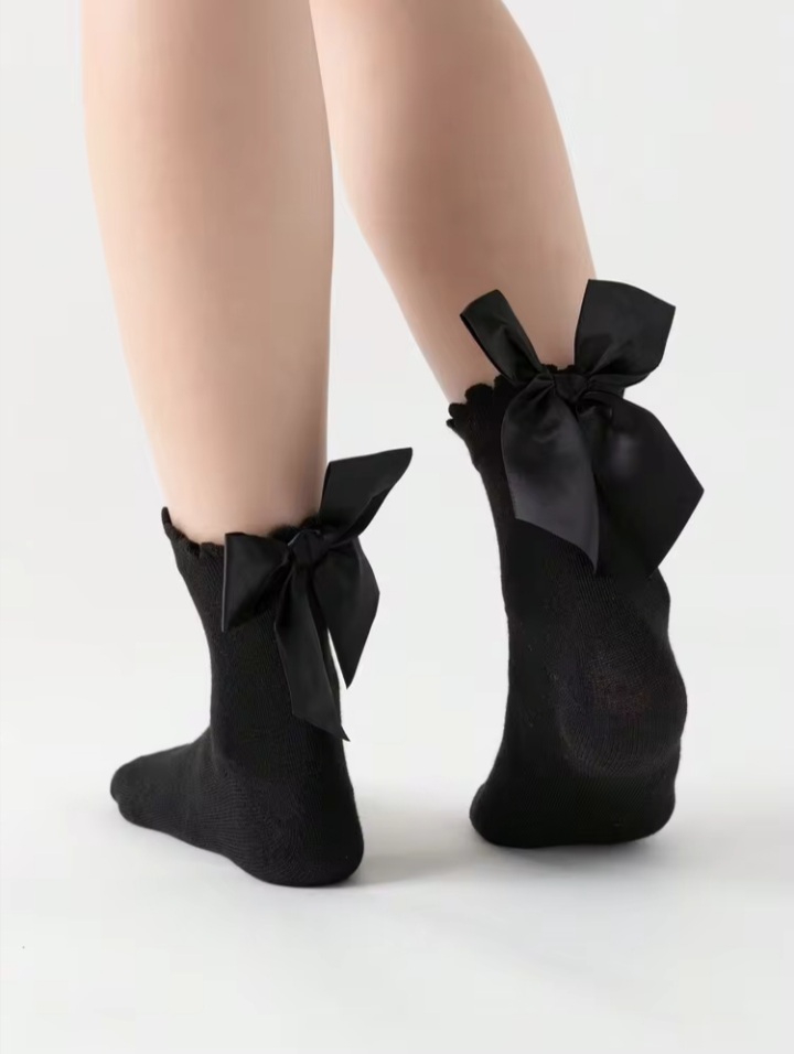 Women’s Black Bow Detail Crew Socks – Soft Stretch Socks for Women