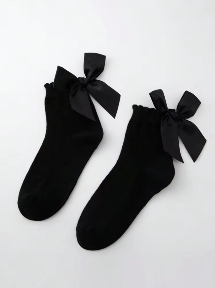 Women’s Black Bow Detail Crew Socks – Soft Stretch Socks for Women