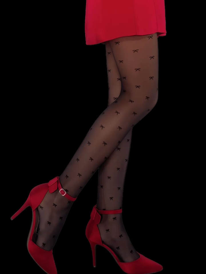 Women's Black Bow Knot Print Sheer Tights