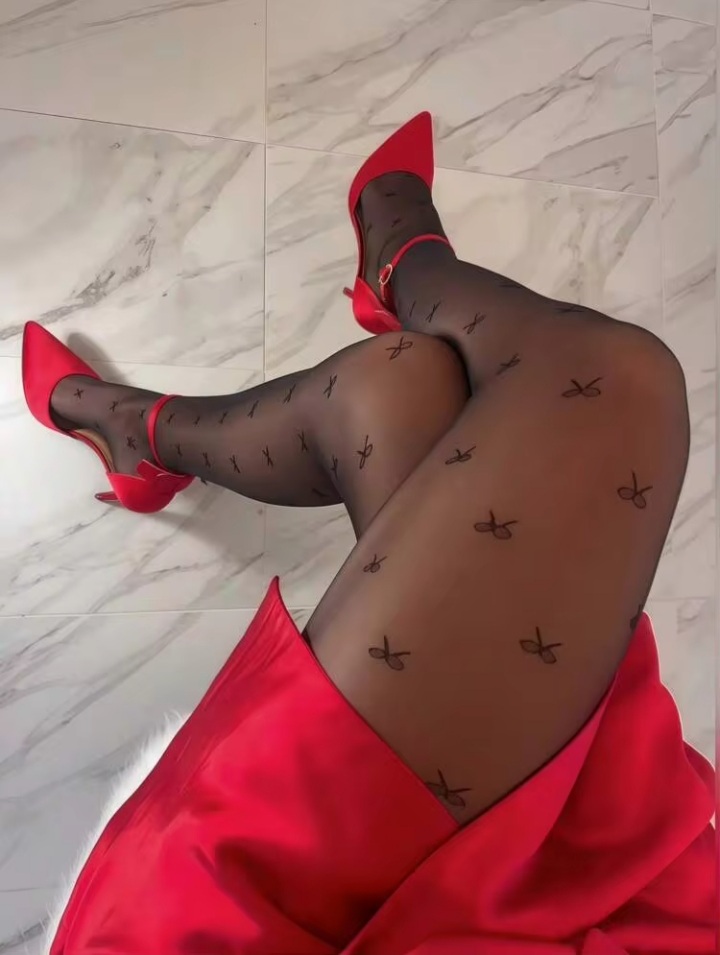 Women's Black Bow Knot Print Sheer Tights