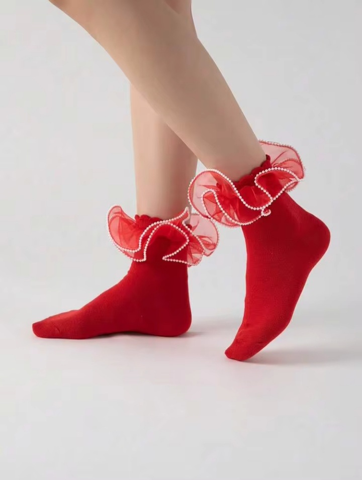 Women’s Red Bow Detail Crew Socks – Soft Stretch Socks for Women