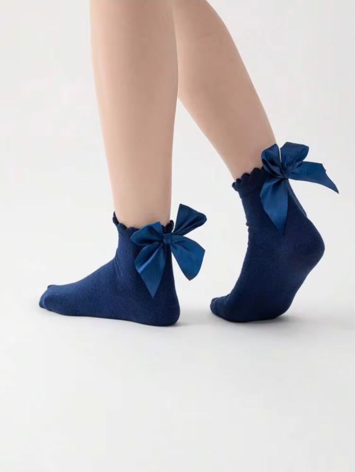 Women’s Navy Blue Bow Detail Crew Socks – Soft Stretch Socks for Women