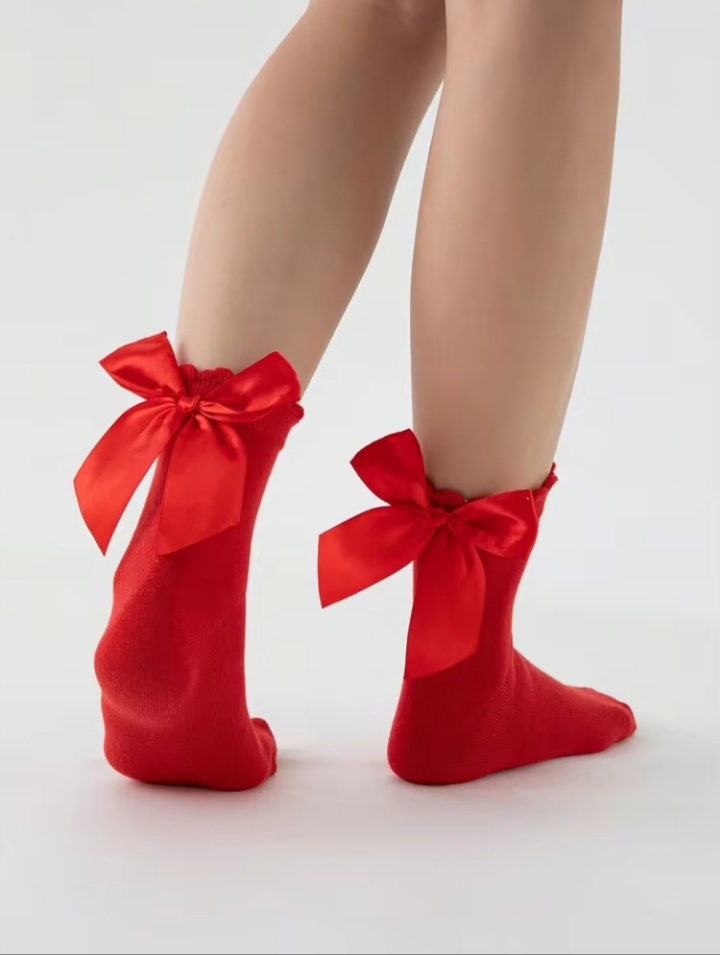 Women’s Red Bow Detail Crew Socks – Soft Stretch Socks for Women