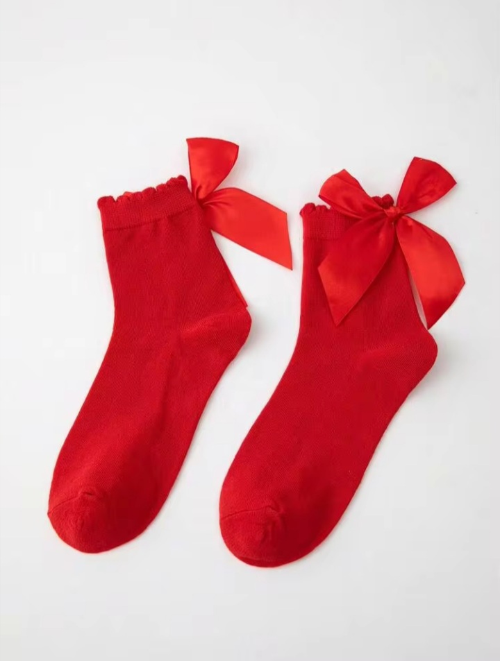 Women’s Red Bow Detail Crew Socks – Soft Stretch Socks for Women