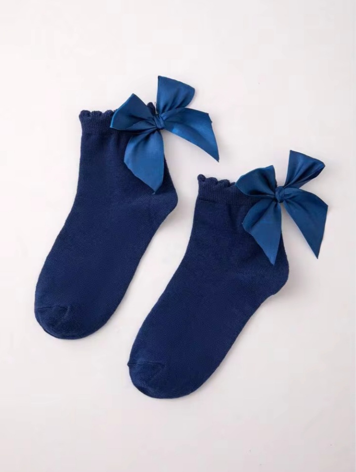 Women’s Navy Blue Bow Detail Crew Socks – Soft Stretch Socks for Women