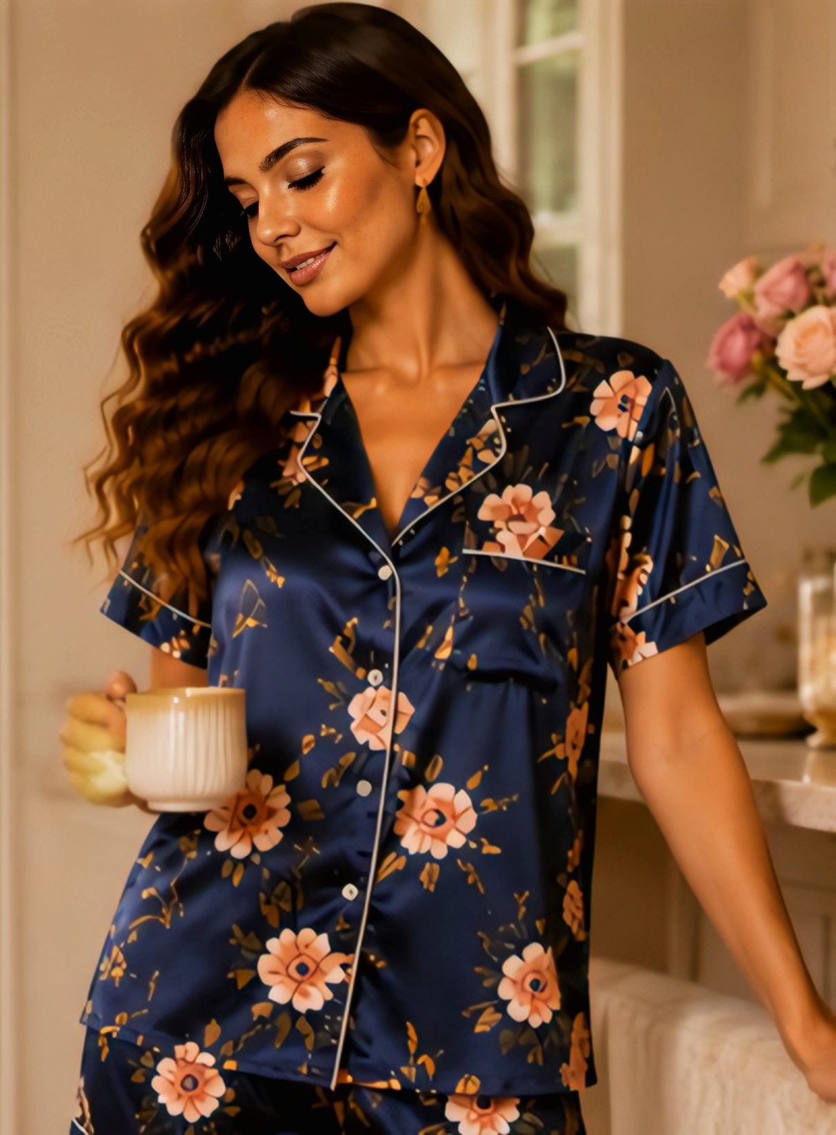 Women’s Floral Satin Sleepwear Short Set