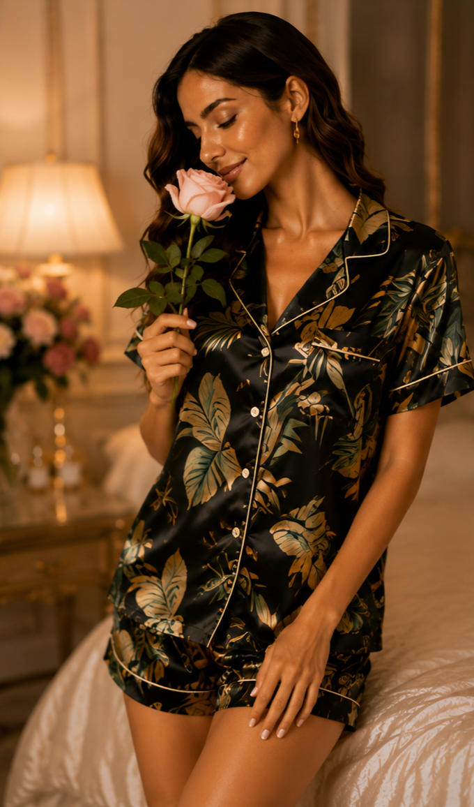 Premium Floral Short Satin Night Suit