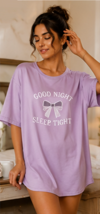 Women’s Lavender Good Night Sleep Tight Printed Oversized T-Shirt Nightwear