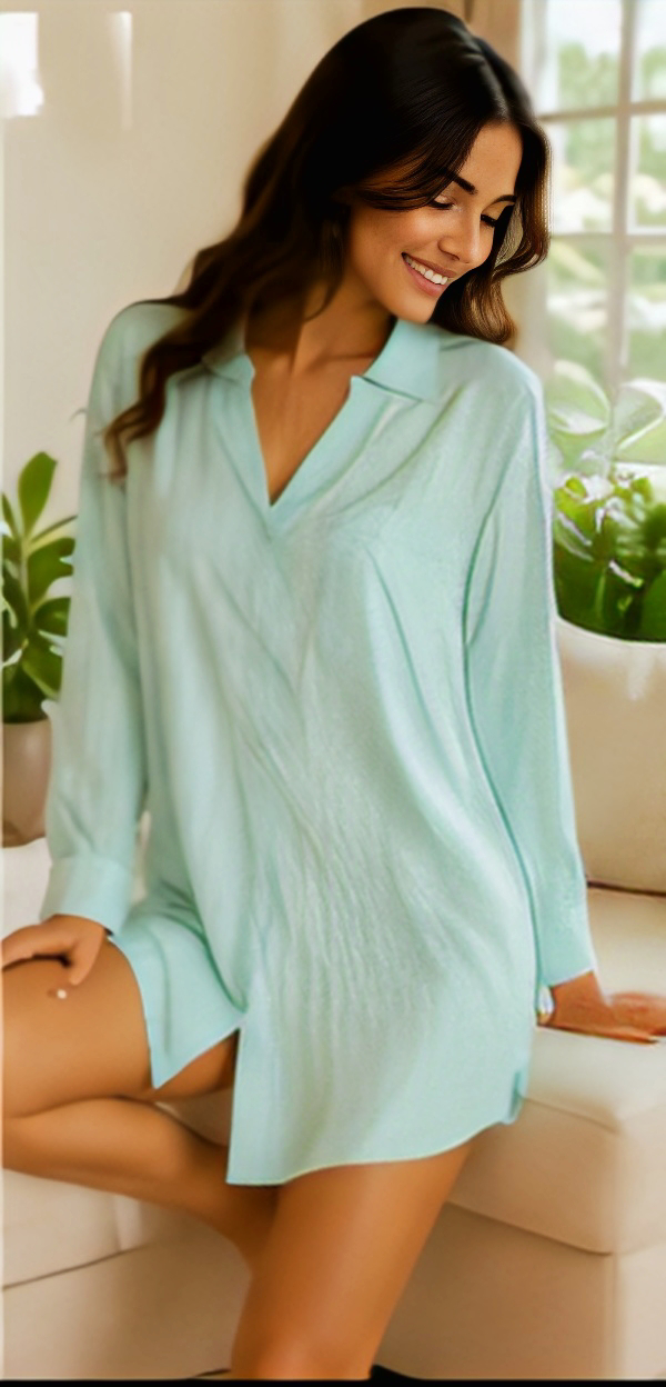 Women’s Mint Green Long Sleeve Sleep T-Shirt Nightwear