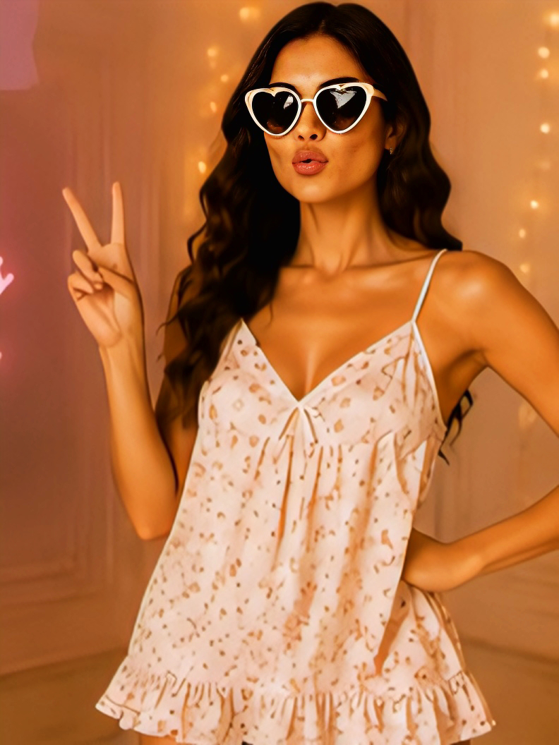 Women’s Ivory Floral Cotton Nightdress | Spaghetti Strap Ruffle Sleepwear