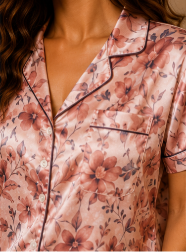 Women’s Floral Satin Short 2 Pcs. Nightwear Set