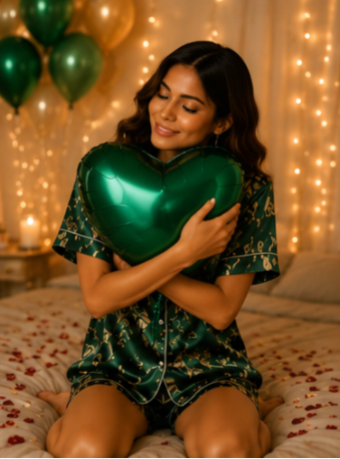 Emerald Floral Satin Short Night Suit Set