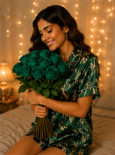 Emerald Floral Satin Short Night Suit Set