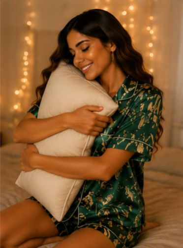Emerald Floral Satin Short Night Suit Set