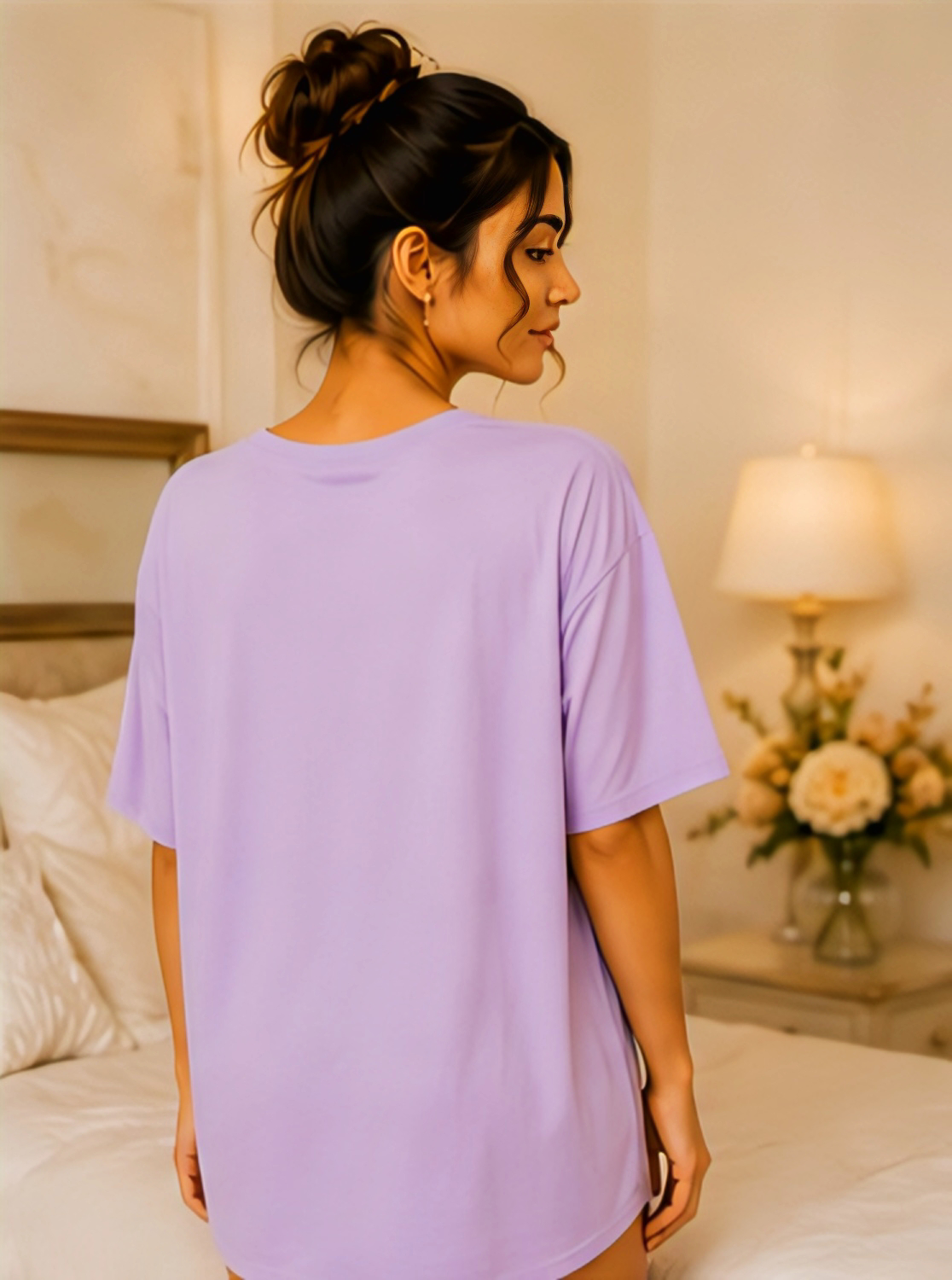 Women’s Lavender Good Night Sleep Tight Printed Oversized T-Shirt Nightwear
