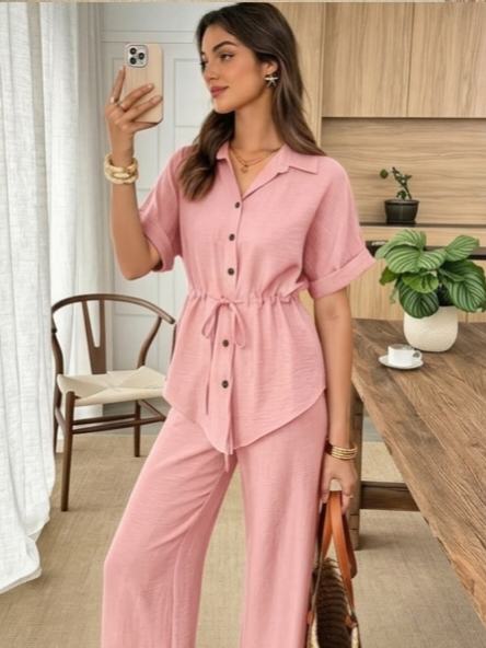 Women's Light Pink Cotton Co-Ord Set