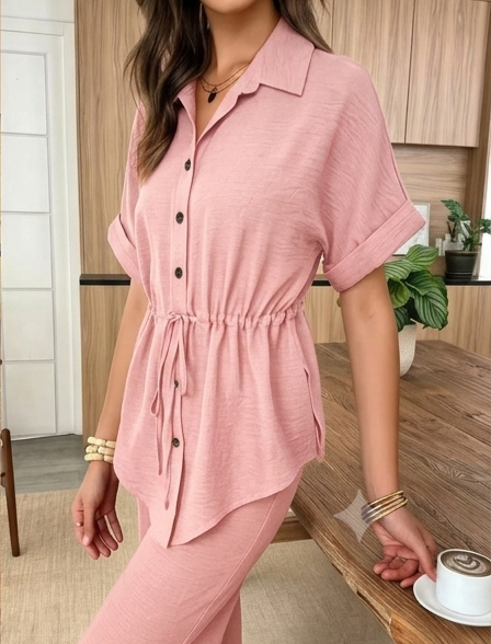 Women's Light Pink Cotton Co-Ord Set