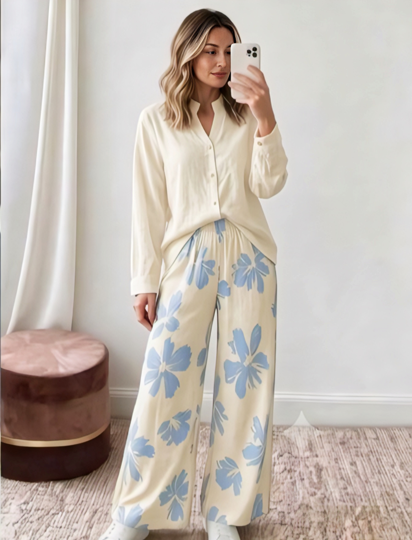 Women's Vintage Floral Printed Cotton Co-Ord Set