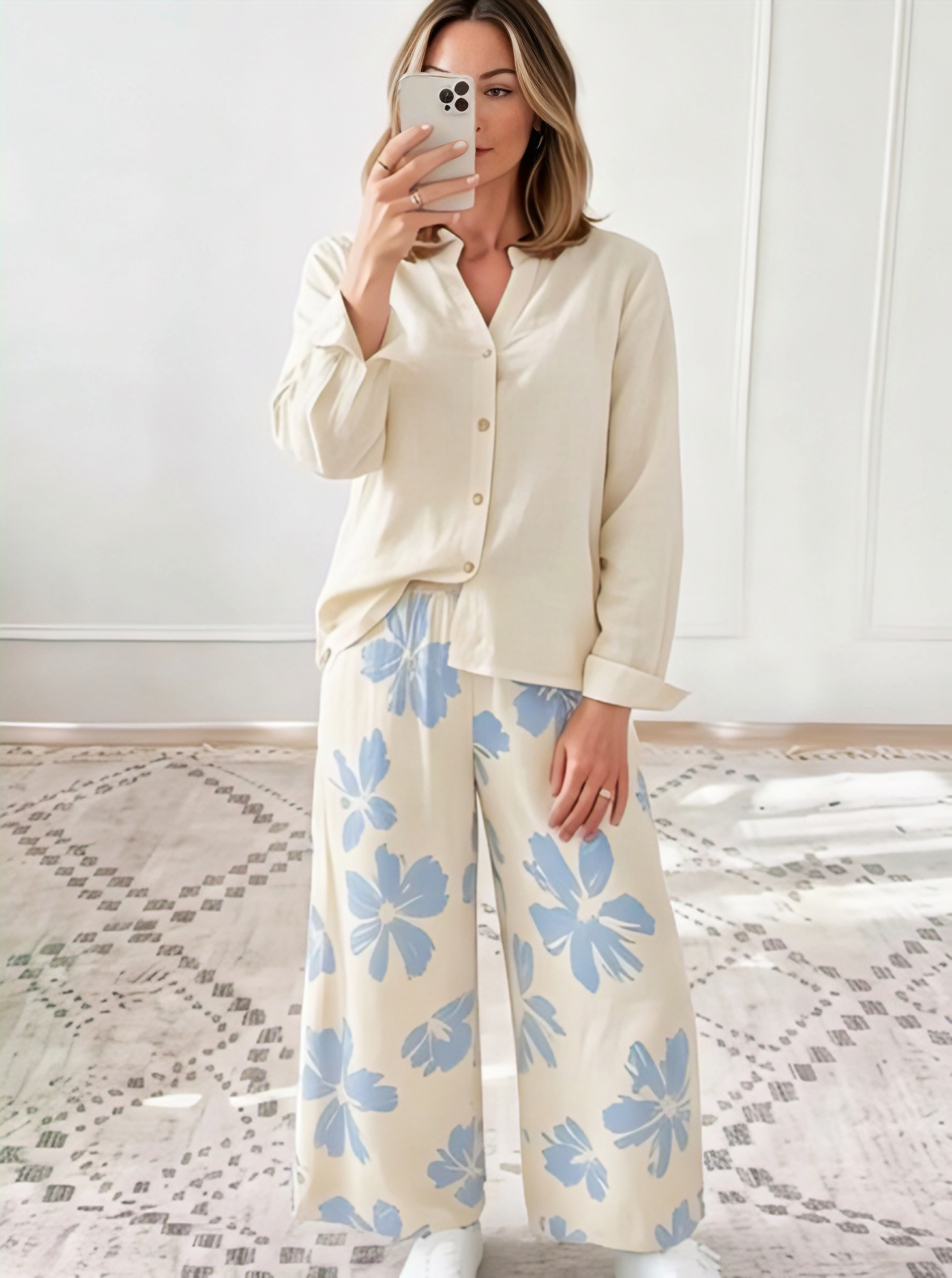 Women's Vintage Floral Printed Cotton Co-Ord Set