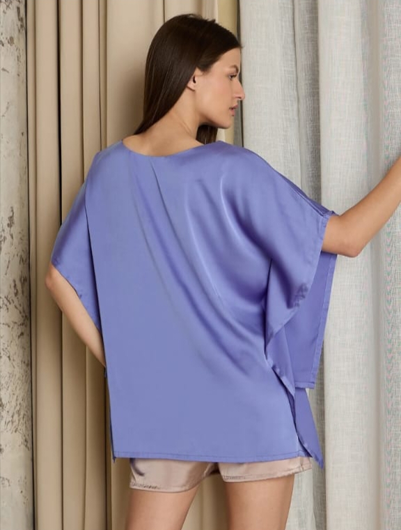 Women's Lavender & Taupe Satin Kaftan Top & Shorts Nightwear Set
