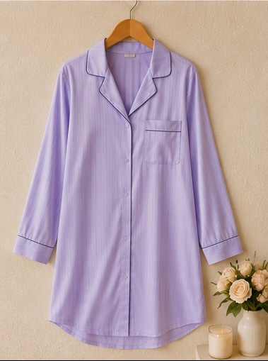Women's Premium Lavender Cotton Button-Down Sleep Shirt Nightwear