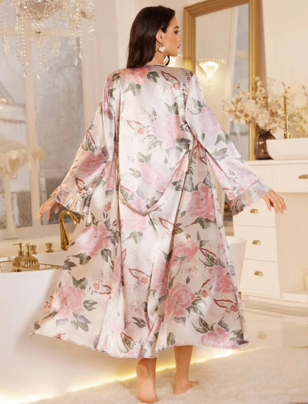 Women's 2-Piece Lounge Set with Long Robe & Long Top