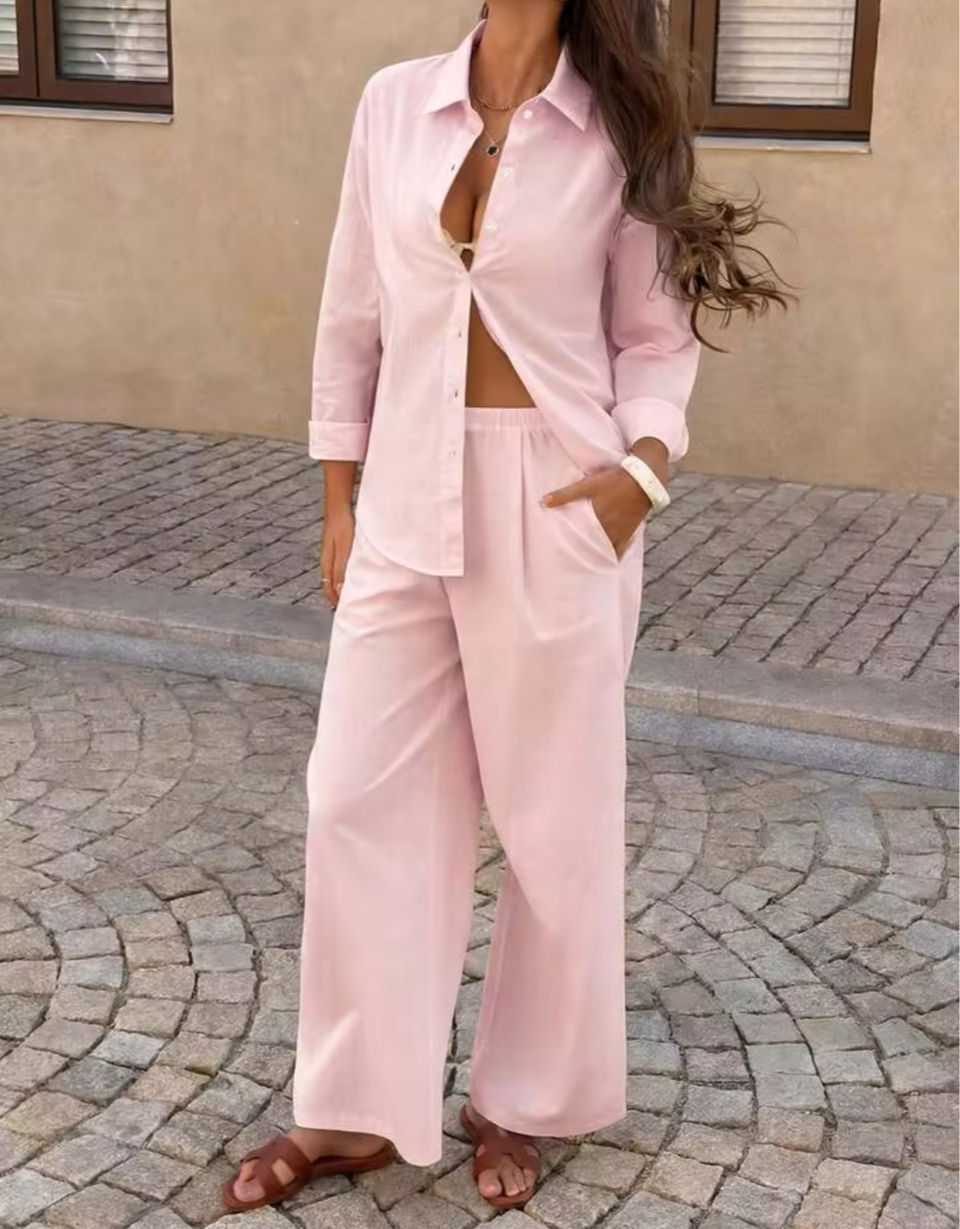 Women's Solid Pink Cotton Co-Ord Set