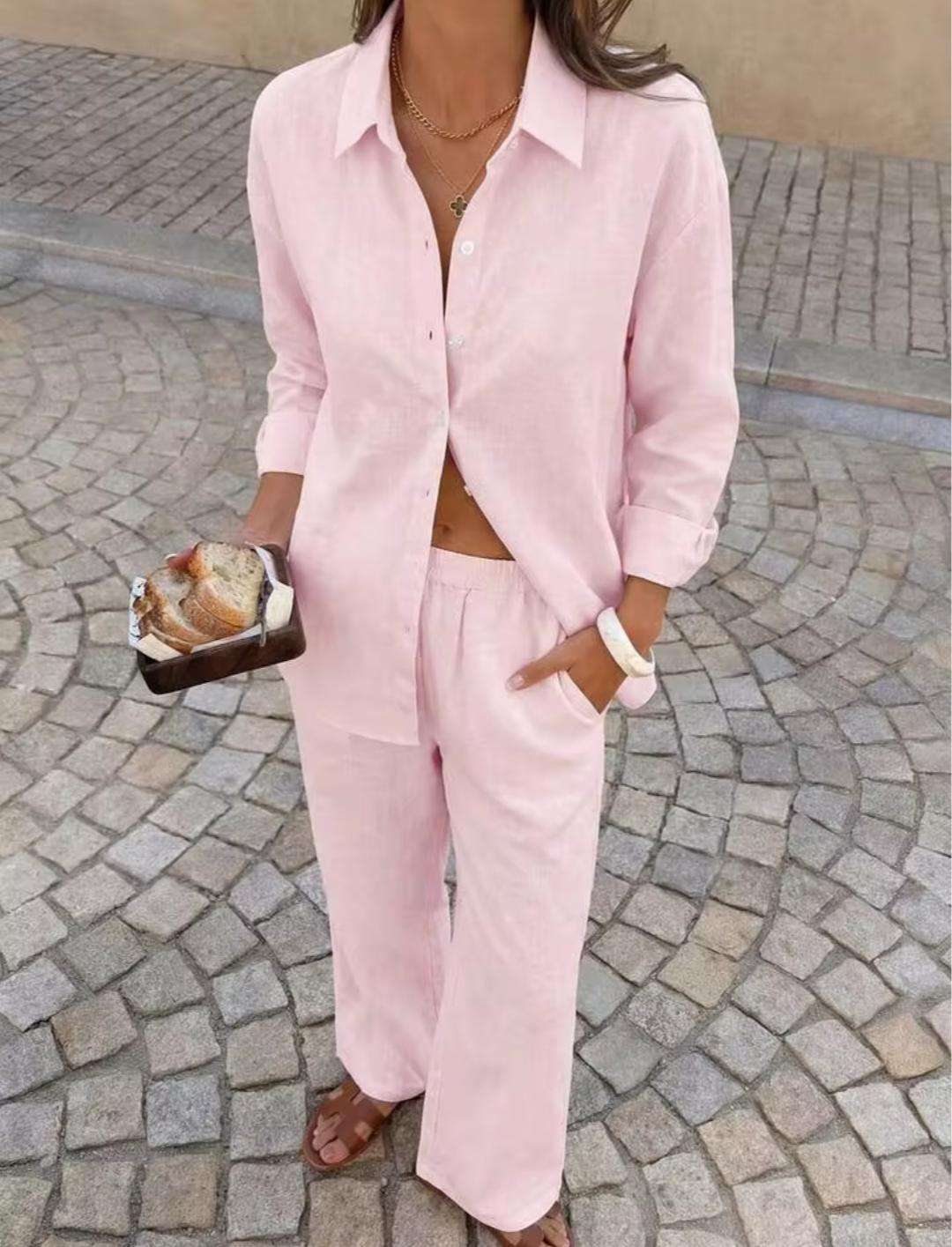 Women's Solid Pink Cotton Co-Ord Set