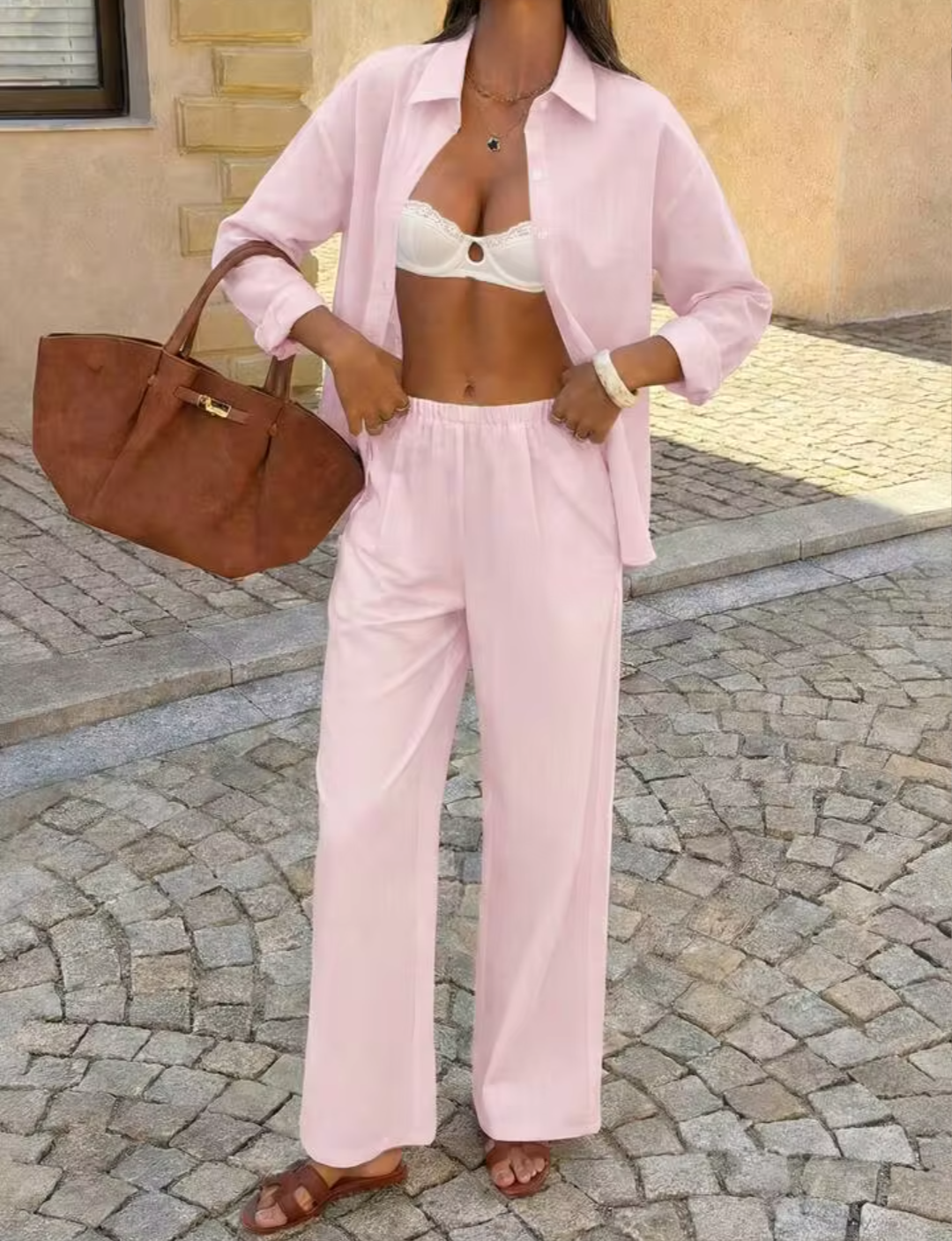 Women's Solid Pink Cotton Co-Ord Set