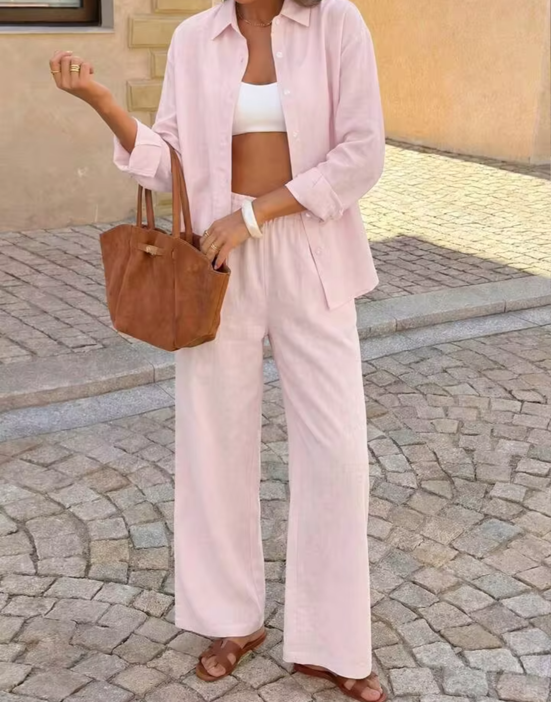 Women's Solid Pink Cotton Co-Ord Set