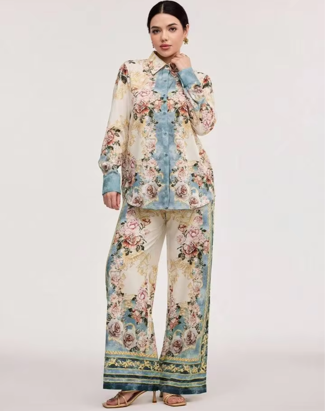 Women's Vintage Floral Printed Cotton Co-Ord Set