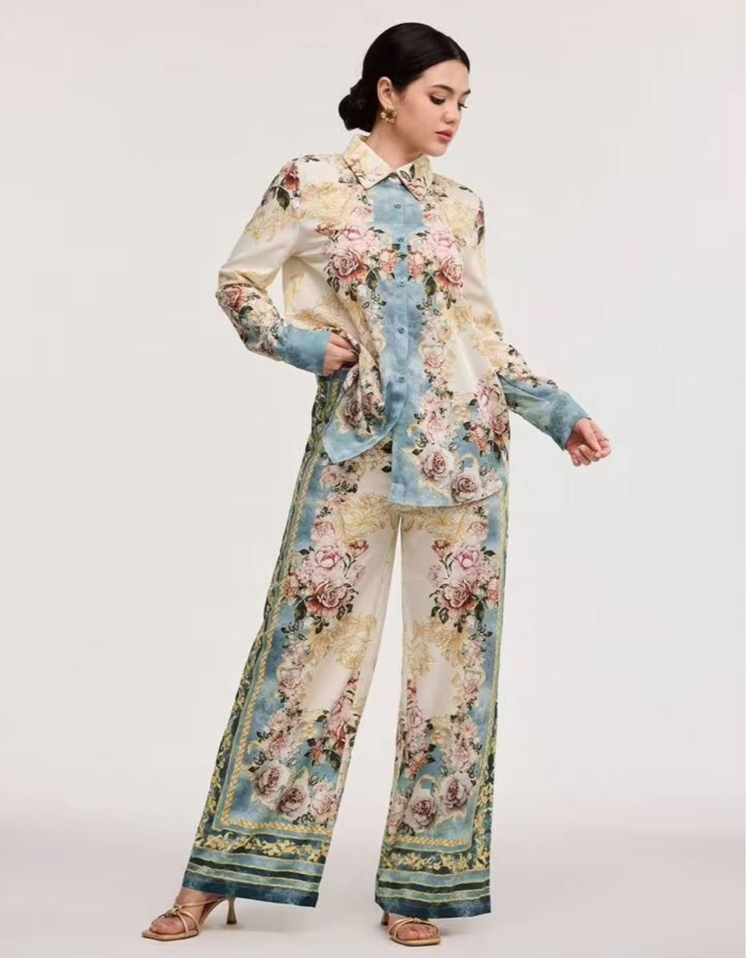 Women's Vintage Floral Printed Cotton Co-Ord Set