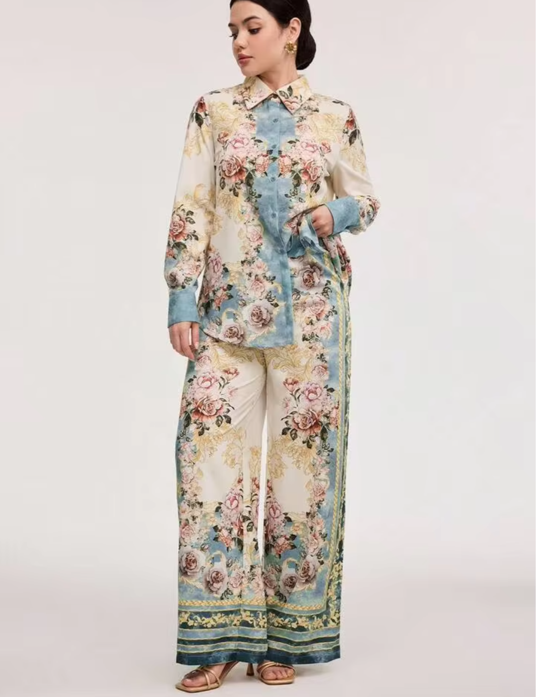 Women's Vintage Floral Printed Cotton Co-Ord Set