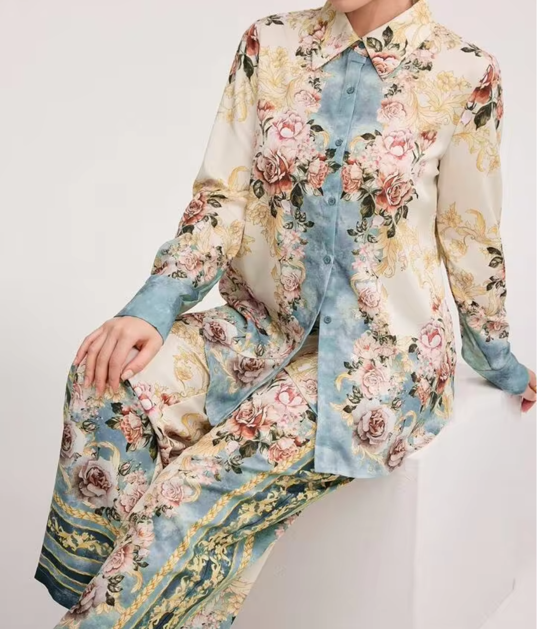 Women's Vintage Floral Printed Cotton Co-Ord Set