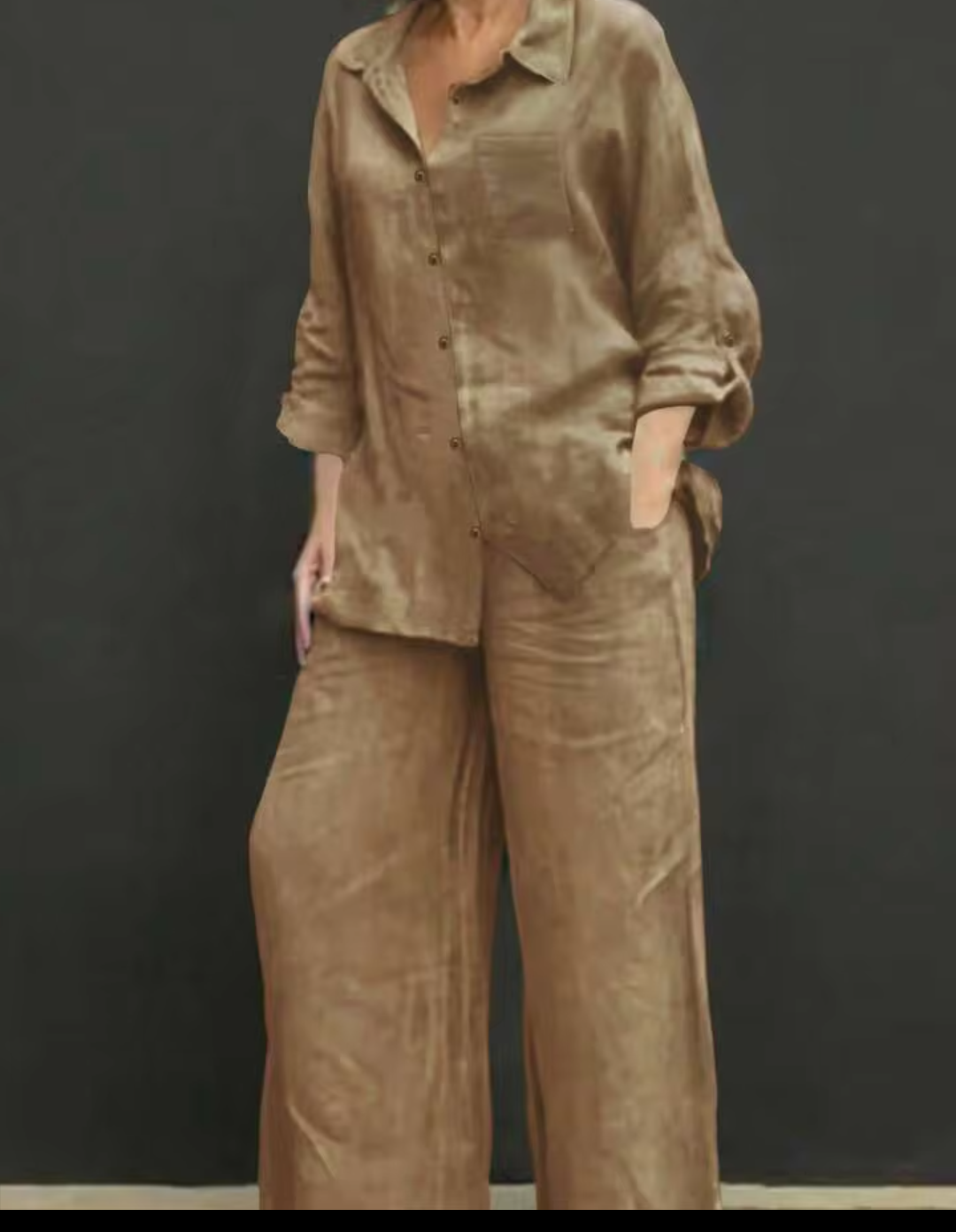 Women's Solid Mocha Brown Cotton Co-Ord Set