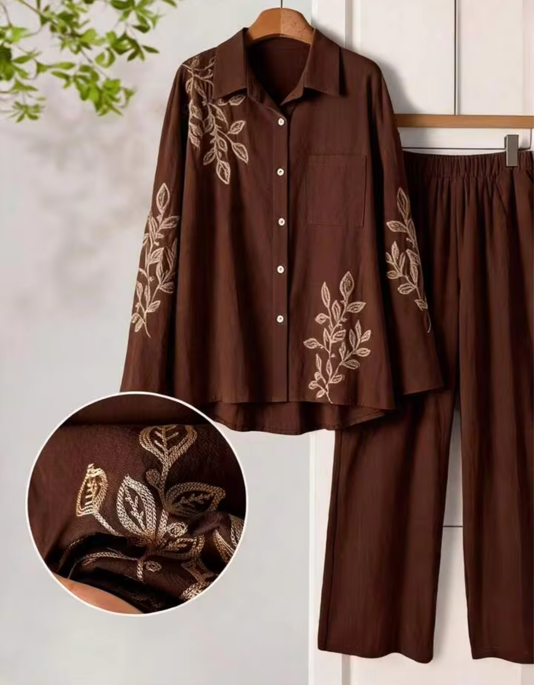 Women's Solid Chocolate Brown Cotton Co-Ord Set