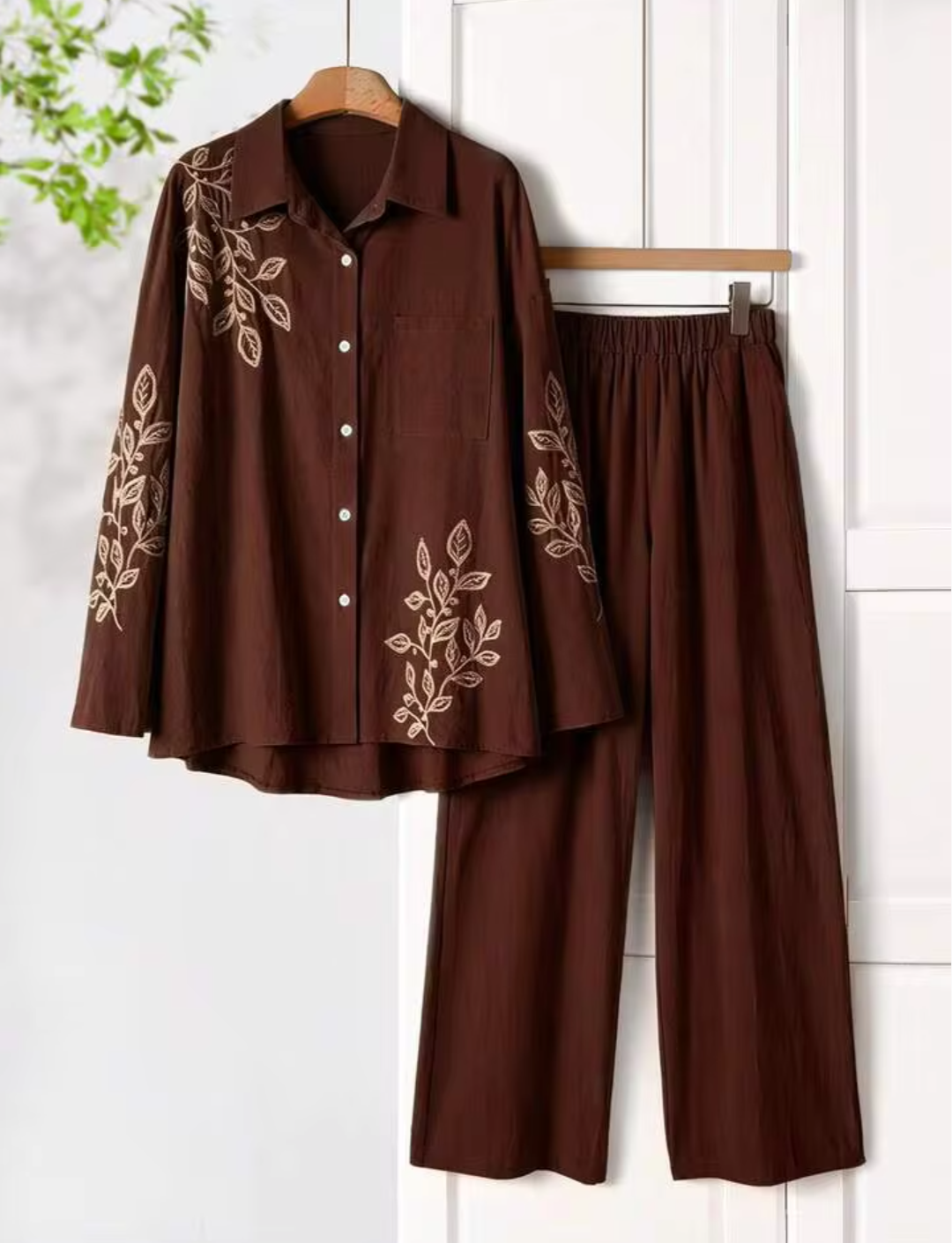 Women's Solid Chocolate Brown Cotton Co-Ord Set