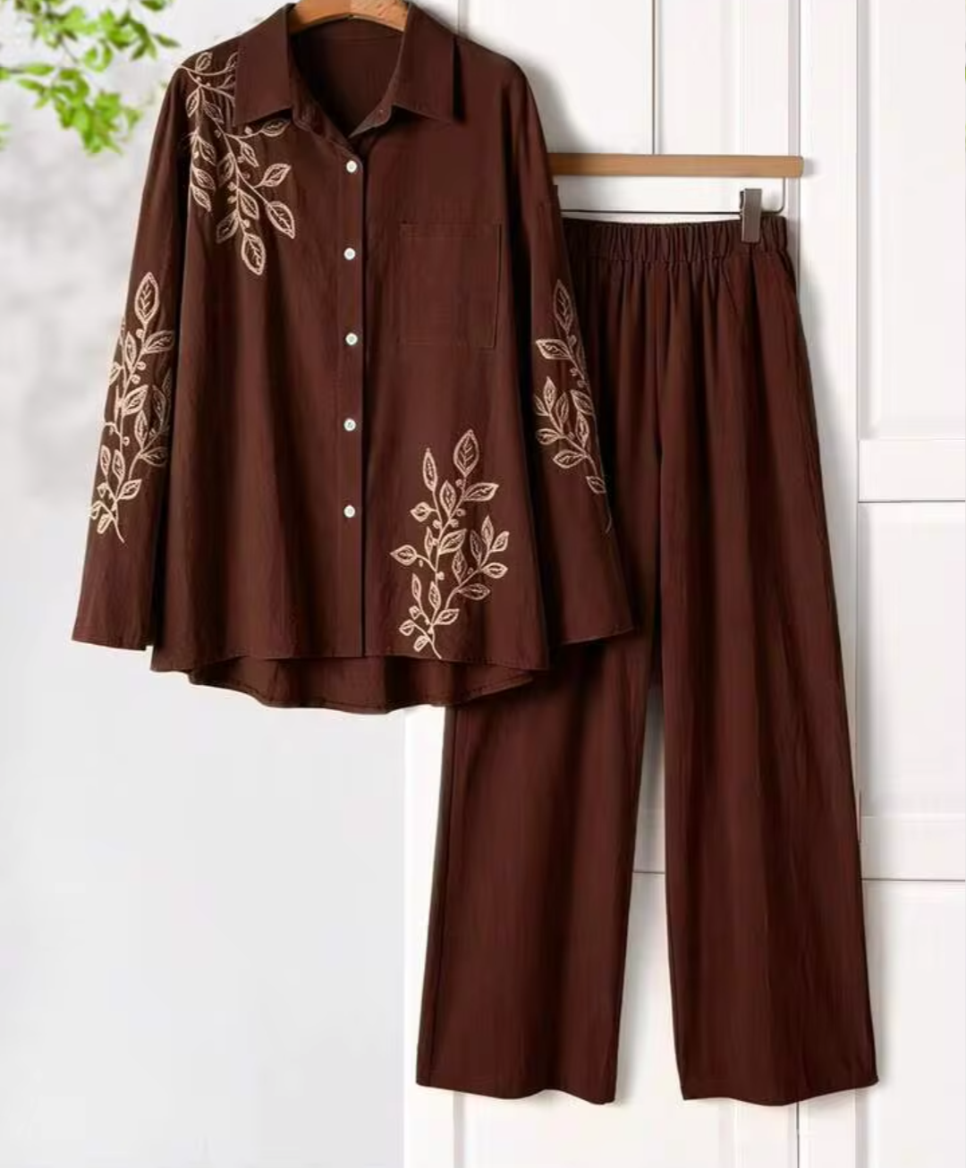 Women's Solid Chocolate Brown Cotton Co-Ord Set