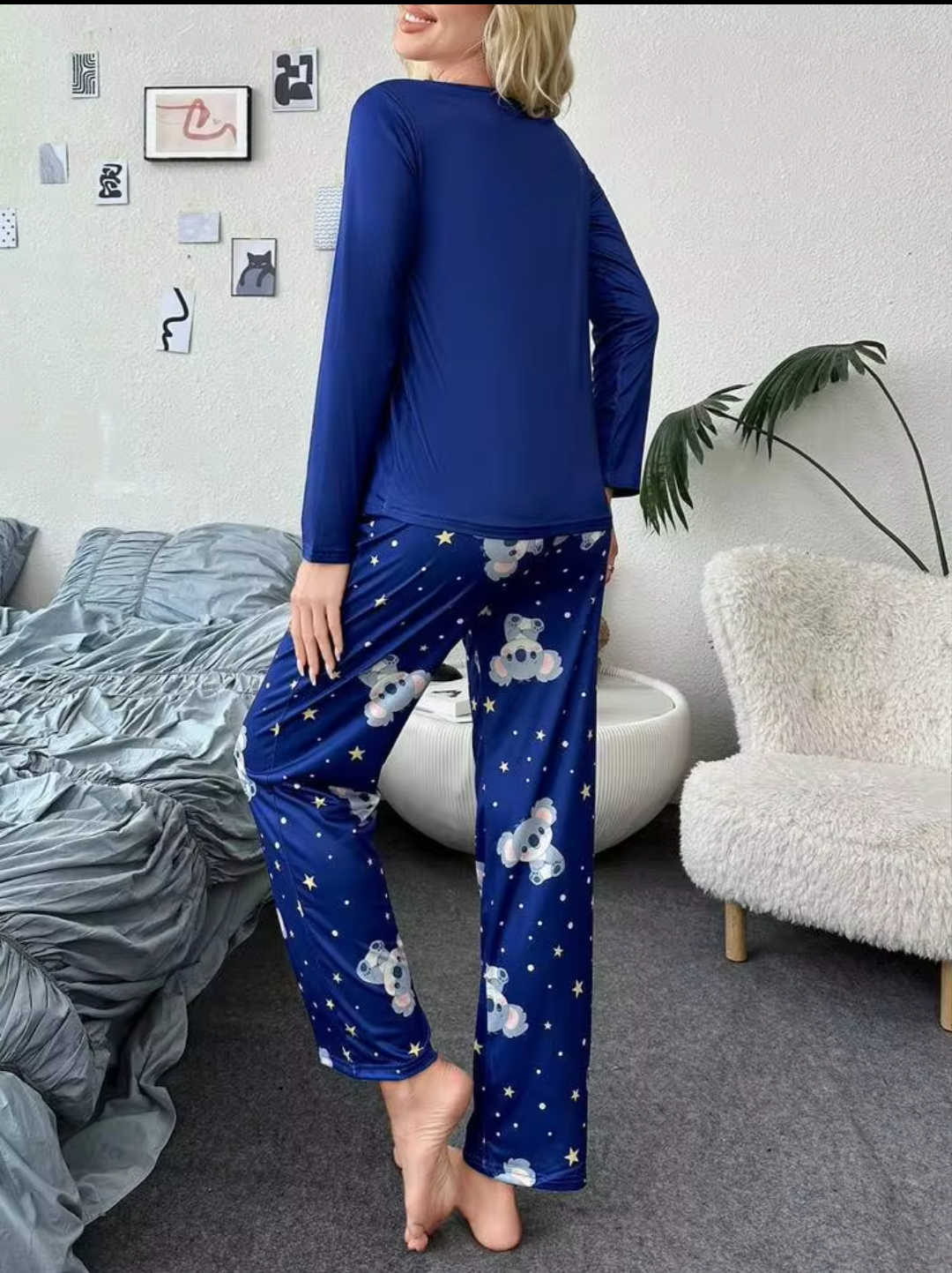 Women’s Blue Koala Printed Full Sleeve Pajama Night Suit