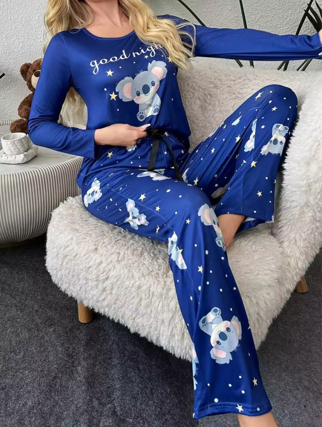 Women’s Blue Koala Printed Full Sleeve Pajama Night Suit