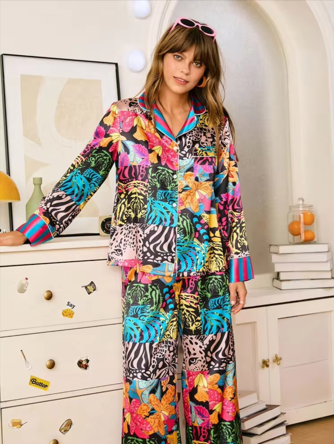 Women’s Multicolor Printed Full Sleeve Pajama Night Suit – Premium Lounge & Sleepwear Set