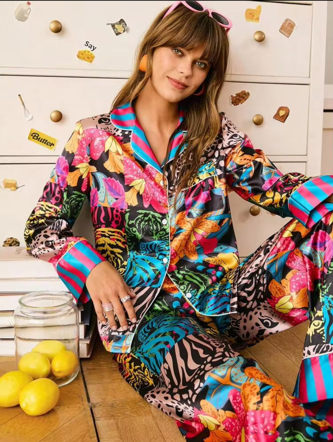 Women’s Multicolor Printed Full Sleeve Pajama Night Suit – Premium Lounge & Sleepwear Set