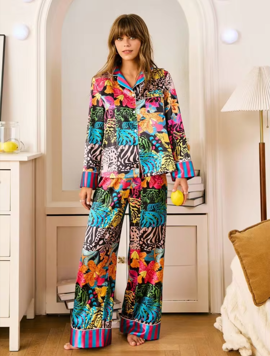 Women’s Multicolor Printed Full Sleeve Pajama Night Suit – Premium Lounge & Sleepwear Set