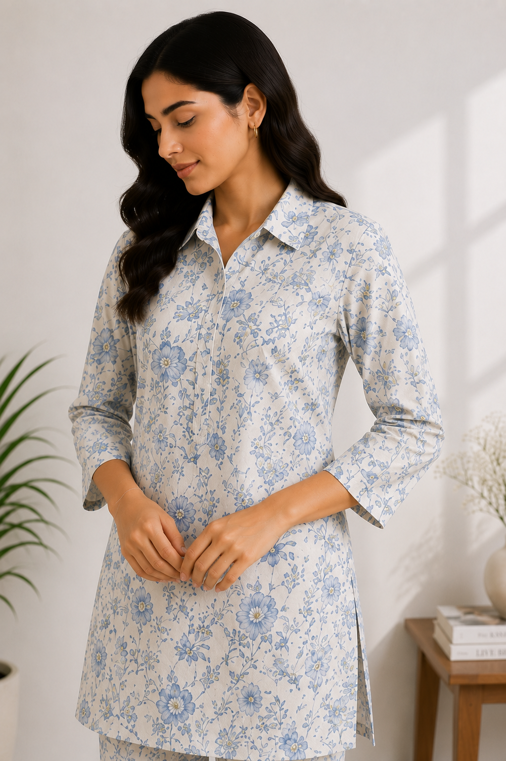 Women's White Floral Printed Cotton Co-ord Lounge Set