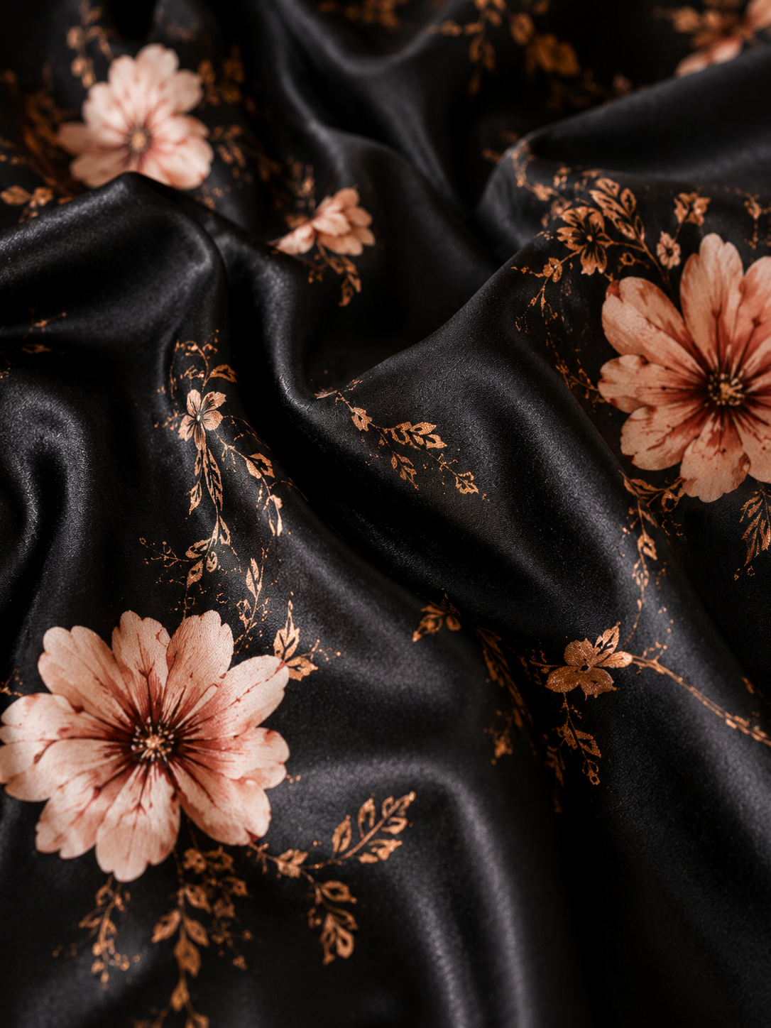 Luxury Black Floral Satin 3-Piece Lounge Set