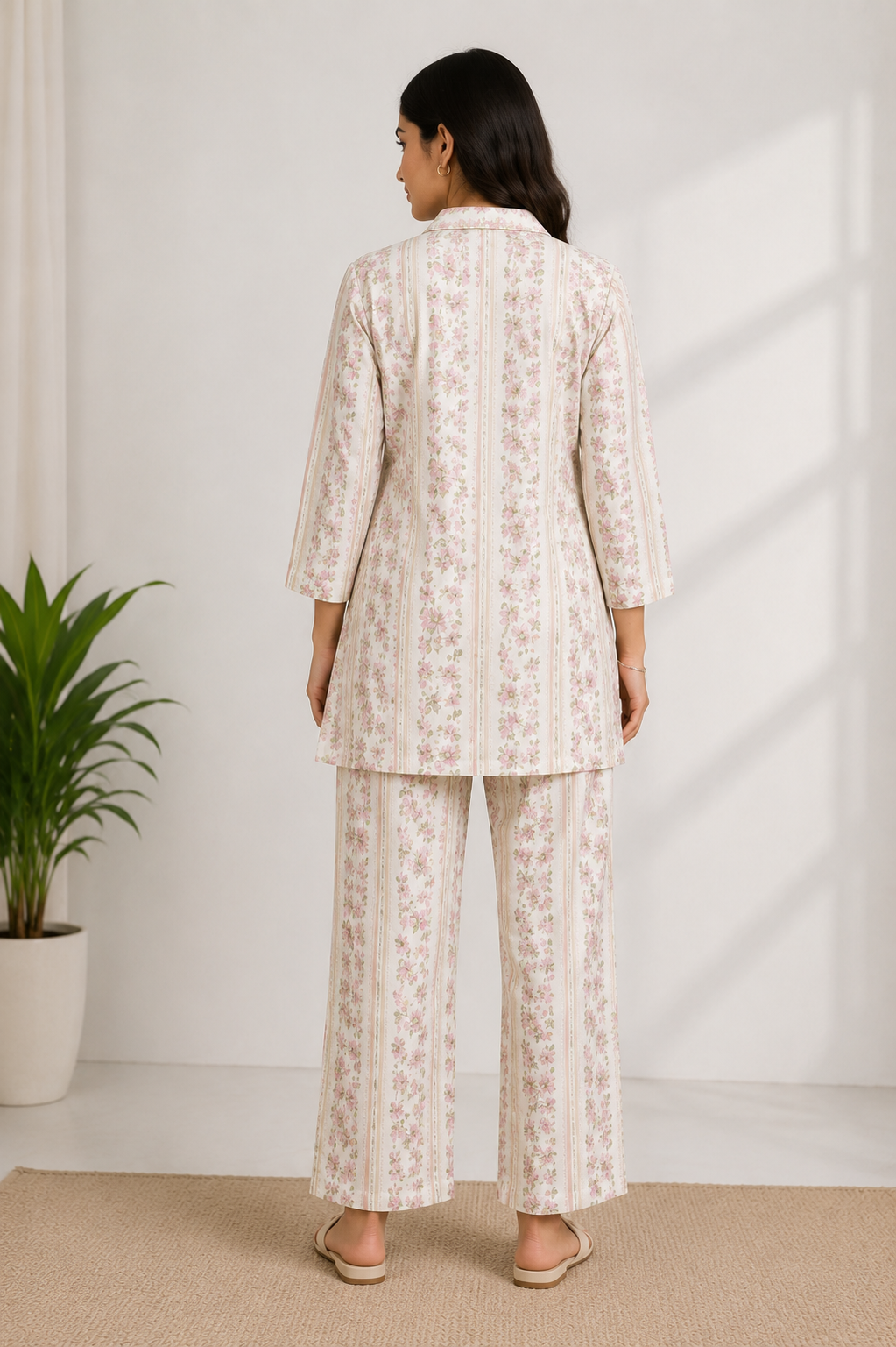 Women's Premium Ivory Floral Cotton Co-ord Set
