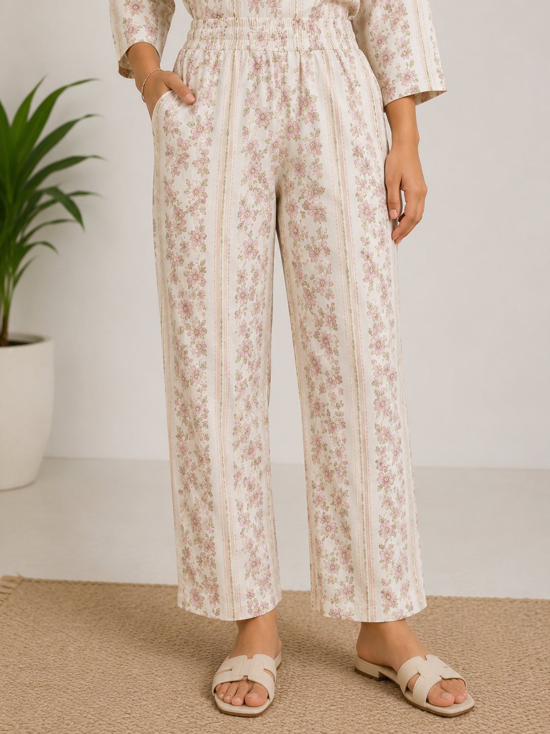 Women's Premium Ivory Floral Cotton Co-ord Set