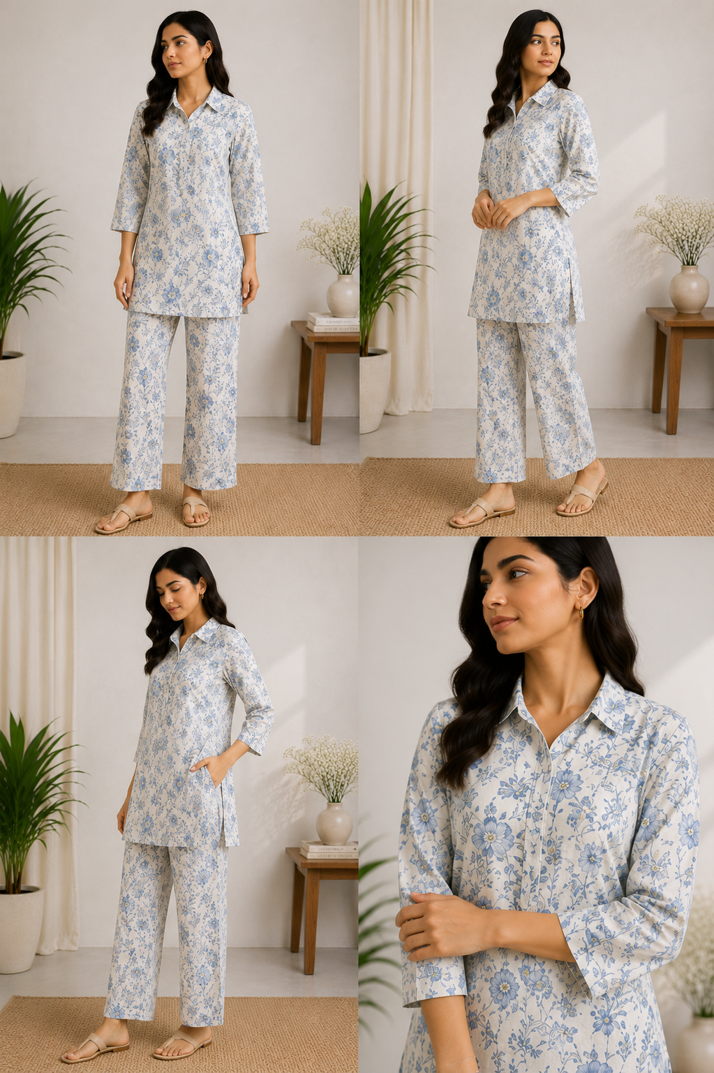 Women's White Floral Printed Cotton Co-ord Lounge Set